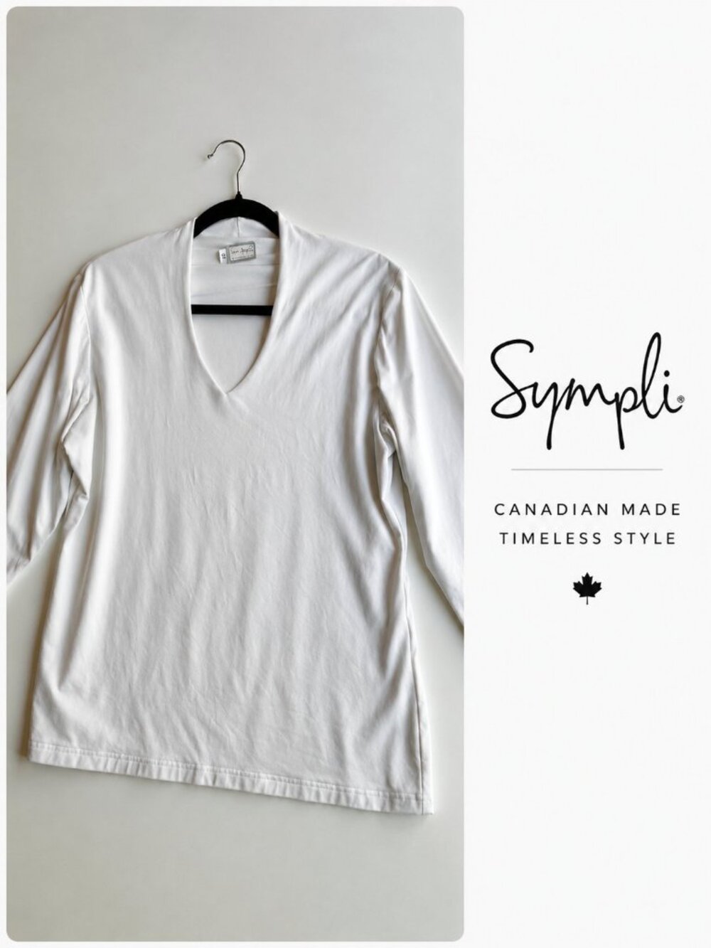 Sympli The Best White 3/4 Sleeve V-Neck Top Made in Canada Size 16